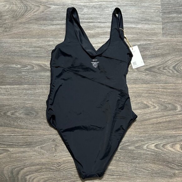Quince Italian Maternity Plunge Wrap One Piece Swimsuit Black Small Bathing Suit - Picture 6 of 9